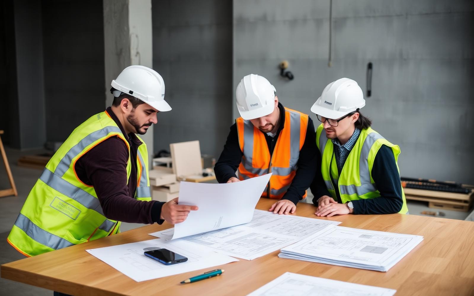 Engineering team reviewing project plans